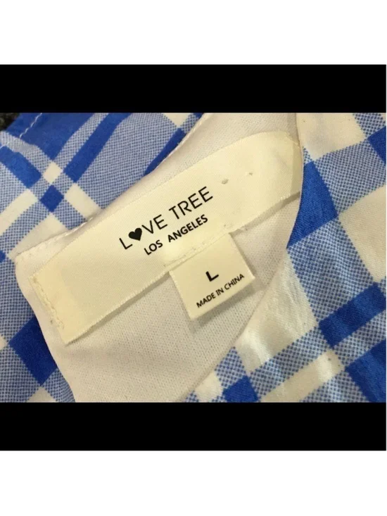 Love Tree Blue White Plaid Sleeve Dress Large - Picture 5 of 7